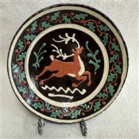 Leaping Stag with Holly Border Plate $55