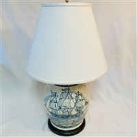 Delft Blue and White Ship Lamp $475