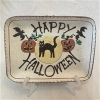 Happy Halloween Plate with Black Cat (MTO) $55