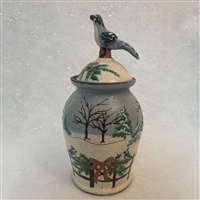 Winter Blue Jay Pot with Lid (MTO) $175