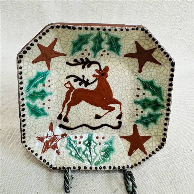 Leaping Stag with Holly and Star Border Plate $45