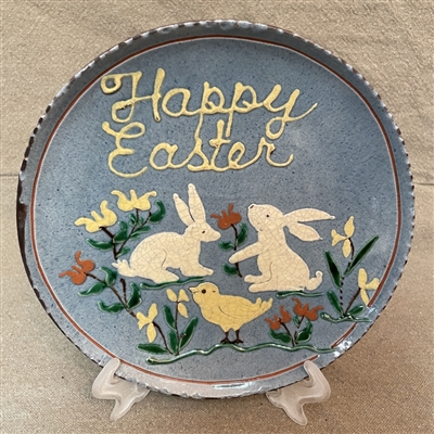 Happy Easter Plate with Rabbits and Chick (MTO) $105