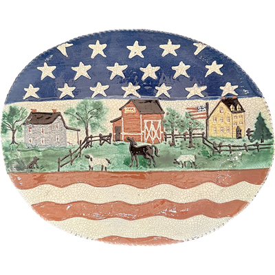 Patriotic Farm Scene Platter (MTO) $255