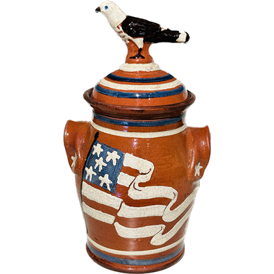 Double Handled Jar with Flag and Eagle Lid (MTO) $165