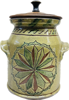 Wood Fired Sgraffito Star Jar with Wooden Lid $285