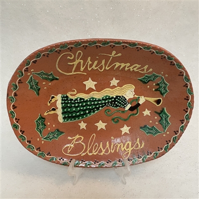 Christmas Angel Plate with Red Background $105 (MTO)