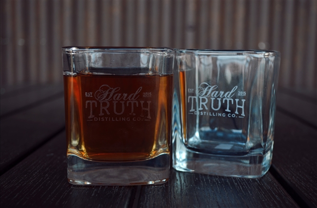 Hard Truth Etched Square Rocks Glass