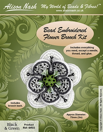 BEADING KITS > Beaded Brooch - Flower - Black and Green