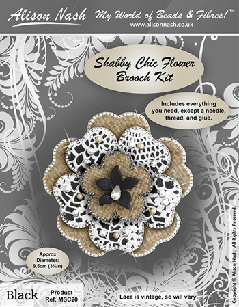 Bead Kit - Shabby Chic Flower Brooch - Black