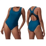 Speedo Women's Solid Scoop Neck Mesh One Piece Swimsuit