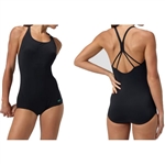 Speedo Women's Conservative Leg One Piece Swimsuit, Black