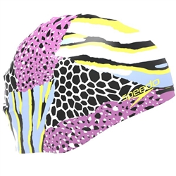 Speedo Adult Silicone Printed Swim Cap, Multi Black