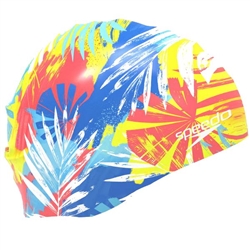 Speedo Adult Silicone Printed Swim Cap, Multi Blue
