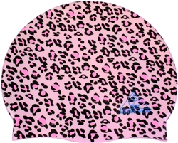 Water Gear Graphic Silicone Swim Cap, Pink Cheetah