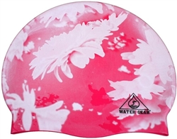 Water Gear Graphic Silicone Swim Cap, Pink Flower