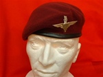 PARA Beret + Parachute Regiment Beret Badge ( Maroon Leather Banded Silk lined beret )