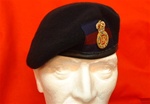 Officers Leather Banded Silk Lined Blues & Royals Beret + RHG/D Officers Bullion Wire Hand Embroidered Beret Badge