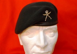 Leather Banded Silk Lined Gurkha Beret ( Rifle Green Beret ) + Metal Gurkha Beret Badge