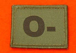 O- Combat Blood Group Patch ( Velcro Backed ) Olive Green O- Badge