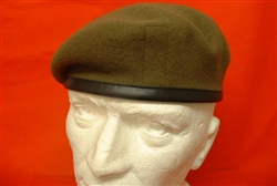 Khaki Leather Banded Silk Lined Beret ( Khaki Military Beret )