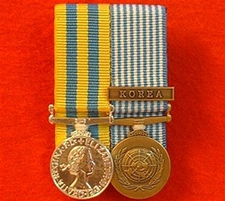 Court Mounted British Korea & United Nations Korea  Miniature medals ( Queens Korea Medal, UN Korea  Medal  )