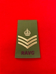 High Quality RAVC Royal Army Veterinary Corps Staff Sergeant New King's Crown Olive Green Combat Rank Slide.