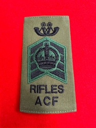 The Rifles ACF King's Crown Trumpet Major Olive Green Combat Rank Slide.