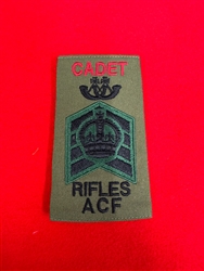 The Rifles Army Cadet Force ACF Bugle Major King's Crown Olive Combat Rank Slide