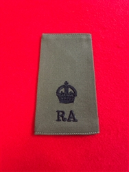 High Quality RA Royal Artillery King's Crown Major Olive Green Combat Rank Slide.