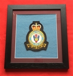 RAF Bomber Command   Embroidered Crest Queen's Crown in Black Wood Frame