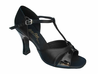 Style 1617 Black Leather & Black Patent - Women's Dance Shoes | Blue Moon Ballroom Dance Supply