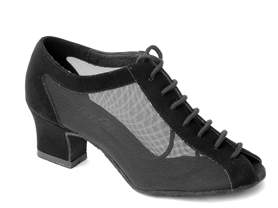 Style 1643 Black Nubuck & Black Mesh Cuban Heel - Women's Dance Shoes | Blue Moon Ballroom Dance Supply