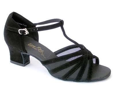 Style 16612 Black Nubuck & Black Mesh & Thick Cuban Heel | Blue Moon Ballroom Dance Supply