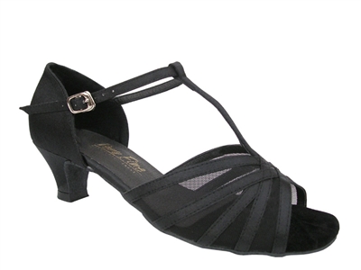 Style 16612 Black Satin Black Mesh Cuban Heel - Women's Dance Shoes | Blue Moon Ballroom Dance Supply