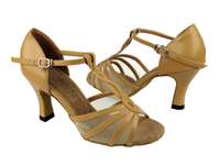 Style 1692 Beige Brown Leather & Flesh Mesh - Women's Dance Shoes | Blue Moon Ballroom Dance Supply