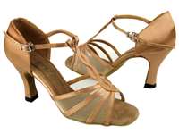 Style 1692 Brown Satin & Flesh Mesh - Women's Dance Shoes | Blue Moon Ballroom Dance Supply