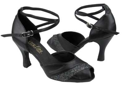 Style 2701 Black Leather & Black Sparklenet - Women's Dance Shoes | Blue Moon Ballroom Dance Supply
