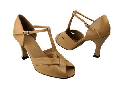 Style 2703 Beige Brown Leather - Women's Dance Shoes | Blue Moon Ballroom Dance Supply