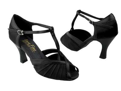 Style 2707 Black Satin & Black Leather Trim - Women's Dance Shoes | Blue Moon Ballroom Dance Supply