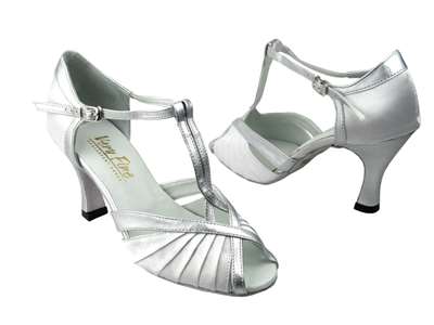 Style 2707 White Satin & Silver Trim - Women's Dance Shoes | Blue Moon Ballroom Dance Supply