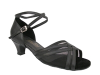VF 5017 Black Leather & Black Mesh Cuban Heel - Women's Dance Shoes | Blue Moon Ballroom Dance Supply