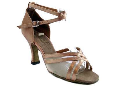 Style 5017 Brown Satin & Flesh Mesh - Women's Dance Shoes | Blue Moon Ballroom Dance Supply