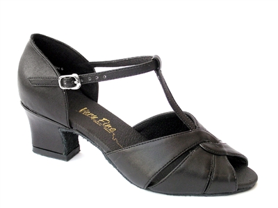 Style 6006 Black Leather & Thick Cuban Heel - Women's Dance Shoes | Blue Moon Ballroom Dance Supply