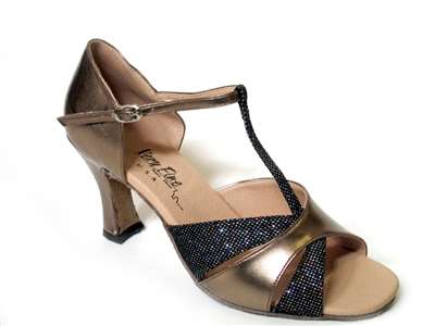 Style 6016 Copper Leather & Blk Sparklenet - Women's Dance Shoes | Blue Moon Ballroom Dance Supply