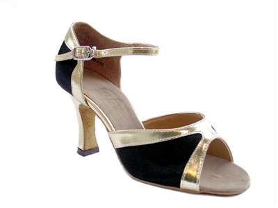 Style 6024 Black Satin & Gold Trim - Women's Dance Shoes | Blue Moon Ballroom Dance Supply