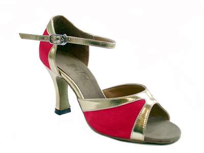 Style 6024 Red Satin & Gold Trim - Women's Dance Shoes | Blue Moon Ballroom Dance Supply