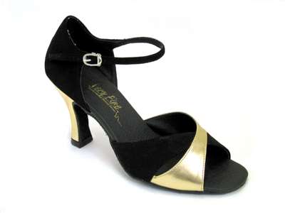 Style 6029 Black Nubuck & Gold Leather - Women's Dance Shoes | Blue Moon Ballroom Dance Supply