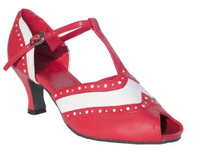 Style 6034 Red Leather & White Trim - Women's Dance Shoes | Blue Moon Ballroom Dance Supply