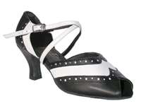 Style 6035 Black Leather & White Trim - Women's Dance Shoes | Blue Moon Ballroom Dance Supply