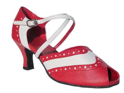 Style 6035 Red Leather & White Trim - Women's Dance Shoes | Blue Moon Ballroom Dance Supply